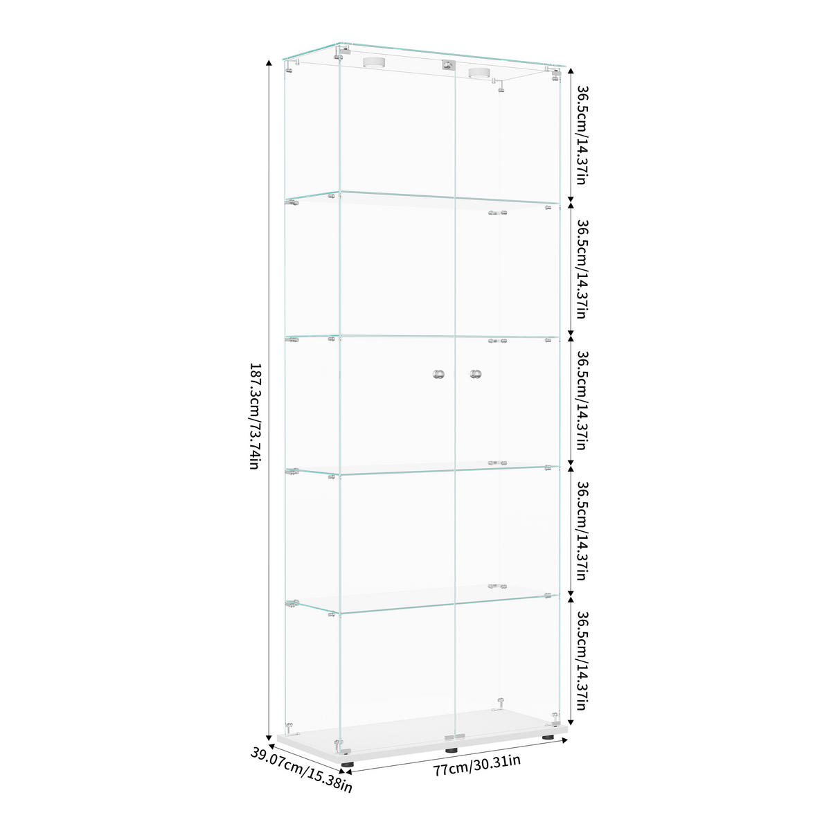 GLASVITRINE 187x77x35 cm 2 Türen LED Touch freistehend weiß - Weiß, Holz (78.5/186.5/34.5cm) - LEBENLANG