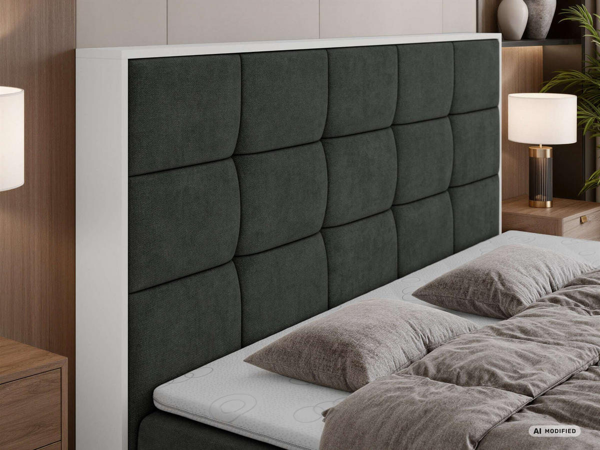 BOXBETT ALVIT 160/200 - Dunkelgrau Stukture - Topper T25 - H4 - Dunkelgrau/Schwarz, Kunststoff/Textil (160/200cm) - MKS