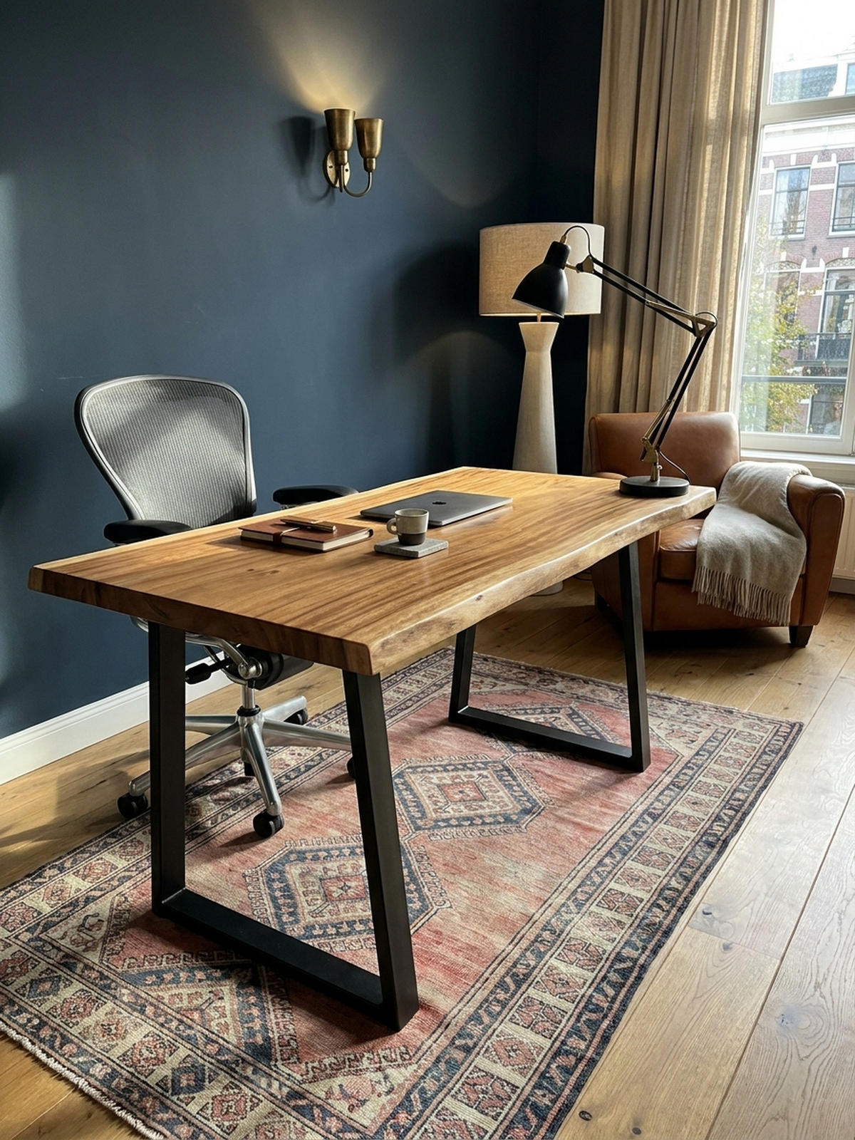 SCHREIBTISCH Massivholz Baumkante Handgefertigt Akazie TARN, Goldbraun-Schwarz 160x80x76 cm - Schwarz/Braun, Holz/Metall (80/160/76cm) - KADIMA DESIGN
