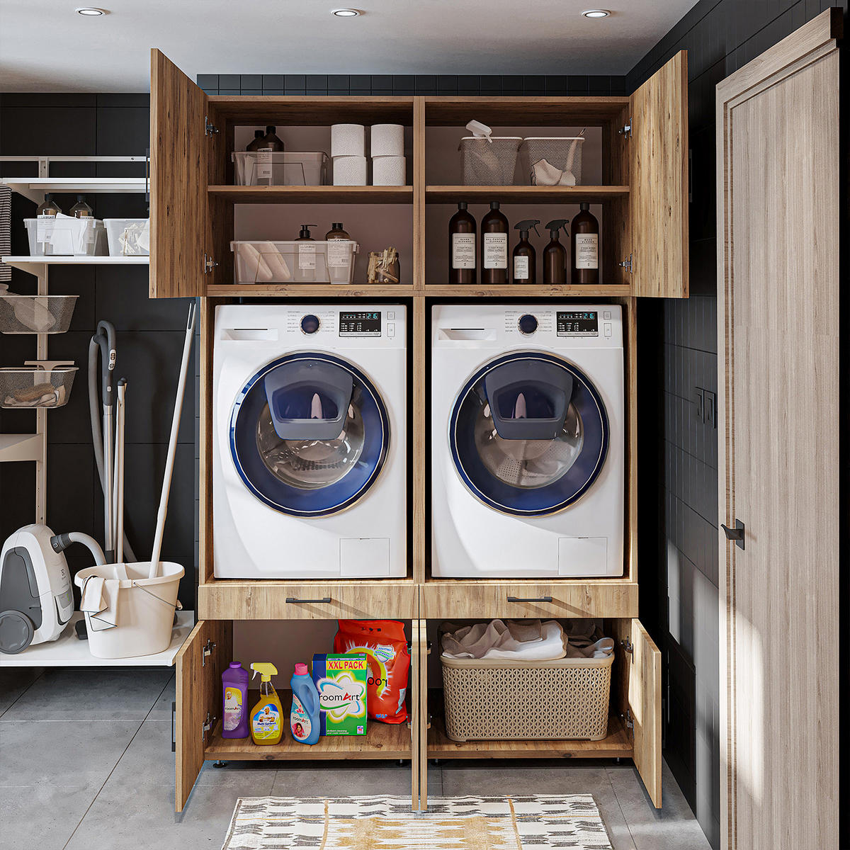 WASCHMASCHINENSCHRANK Serie 3 134cm Breit, 205cm Hoch - Eichefarben, Holzwerkstoff (134/205/67cm)