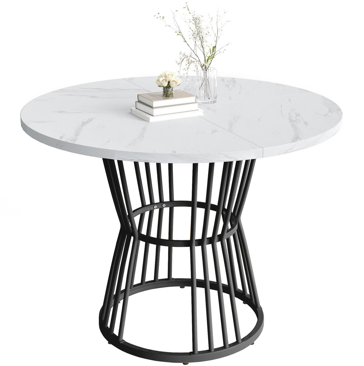 ESSTISCH, MDF mit Marmormuster & Metallgestell, Ø 100/75 cm, Schwarz - Schwarz, Holzwerkstoff (100/100/75cm) - Redom
