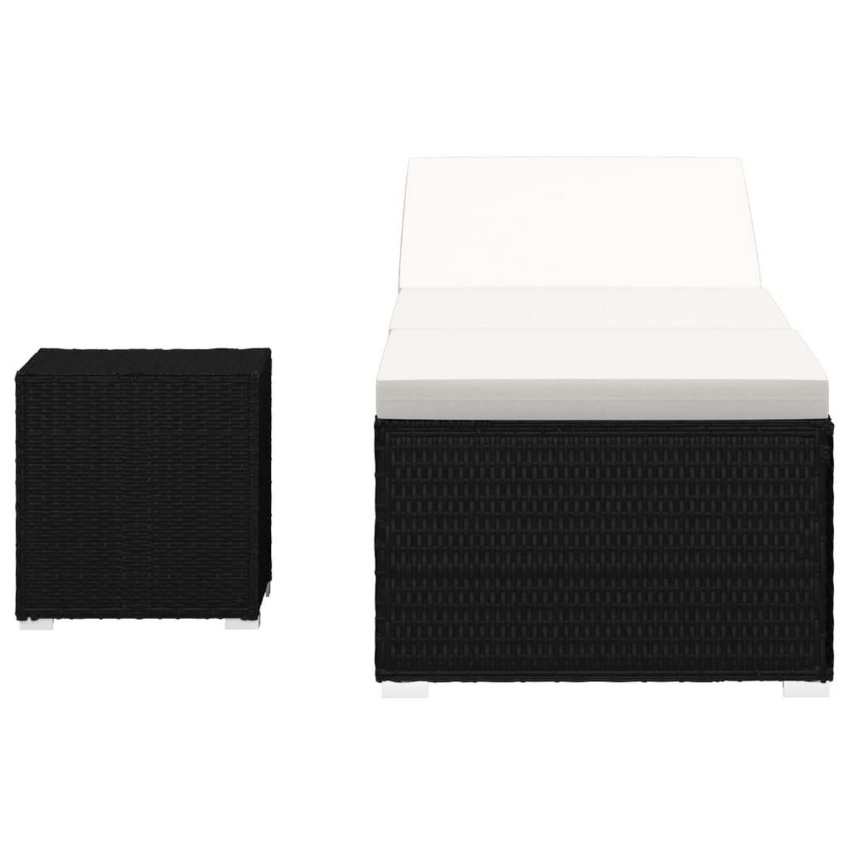 SONNENLIEGE mit Auflage und Teetisch Poly Rattan Cremeweiß - Schwarz, Kunststoff (60/31/195cm) - furnicato