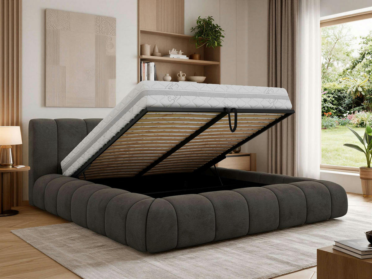POLSTERBETT NUBEA CLASSIC 180/200 - Dunkelgrau Velvet - ohne Matratze - Dunkelgrau, Textil (180/200cm) - MKS