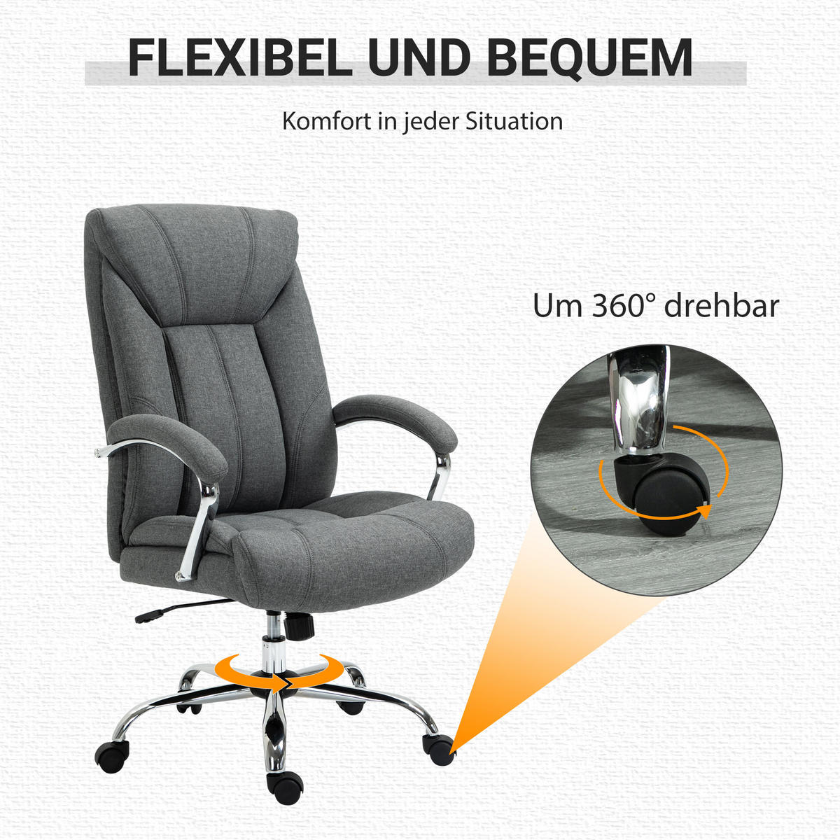 BÜROSTUHL mit Wippfunktion Höhenverstellbarer Schreibtischstuhl Drehstuhl Stahl - Grau, Kunststoff (78/118/65cm) - Vinsetto