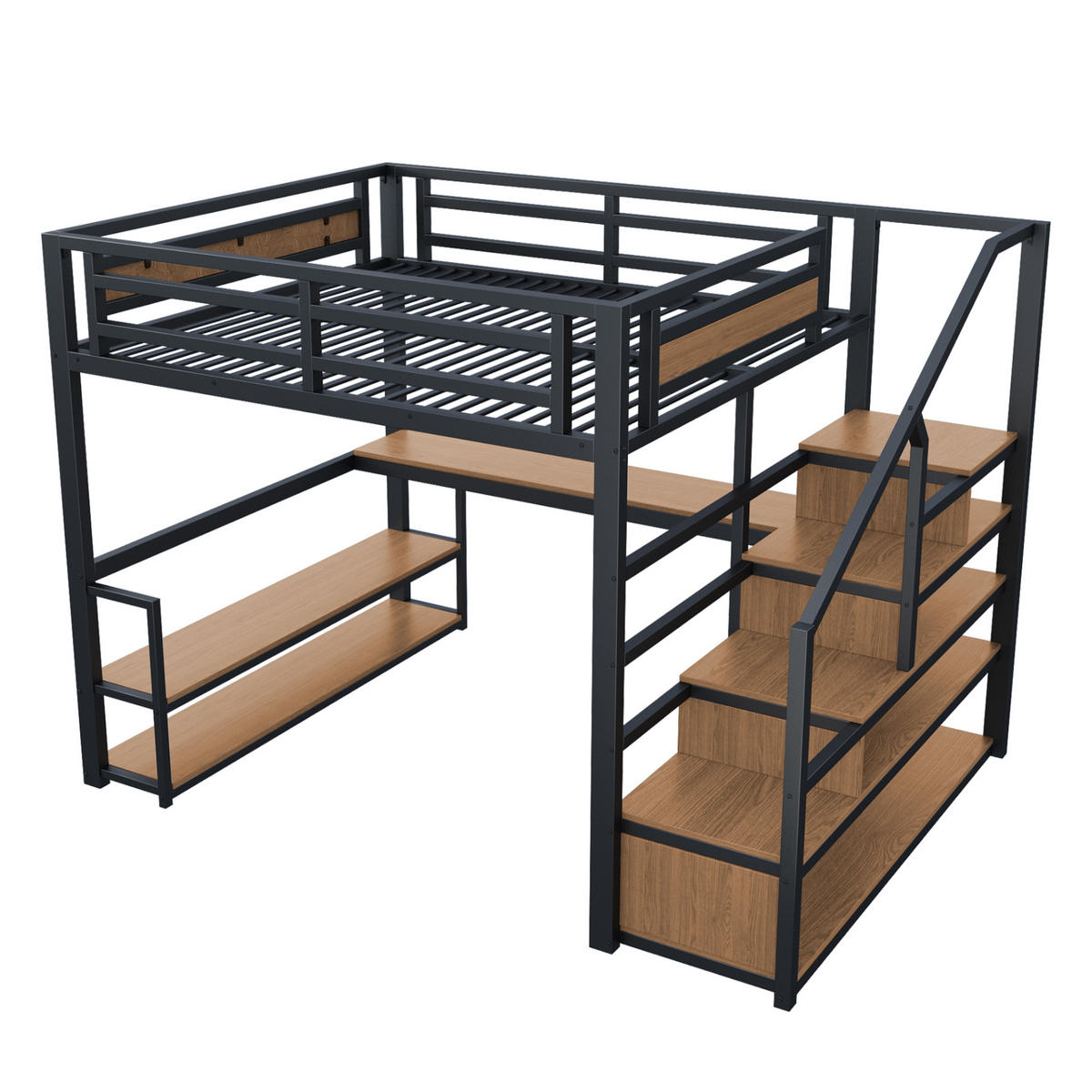 HOCHBETT 140/200 cm Schwarz mit Aufbewahrungsleiter und Tisch aus MDF - Schwarz, Metall (140/200cm) - OKWISH