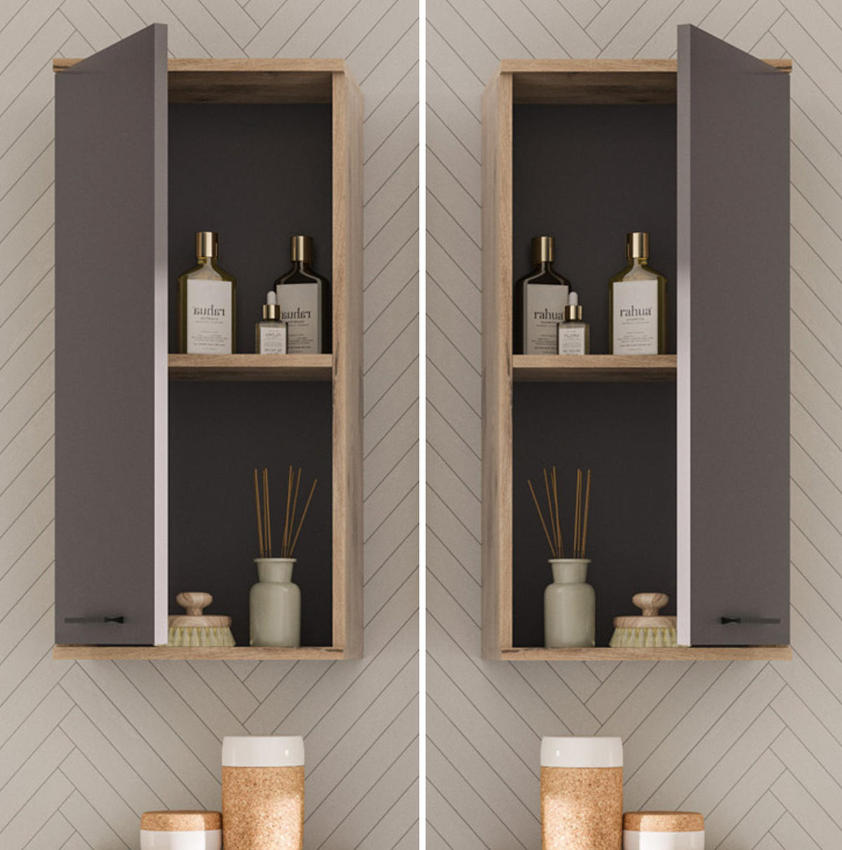 HÄNGESCHRANK Eiche grau 37 x 77 cm, Badschrank mit Soft-Close, Badezimmermöbel - Eichefarben/Schwarz, Holzwerkstoff/Kunststoff (37/77/24cm) - Inn.Furn