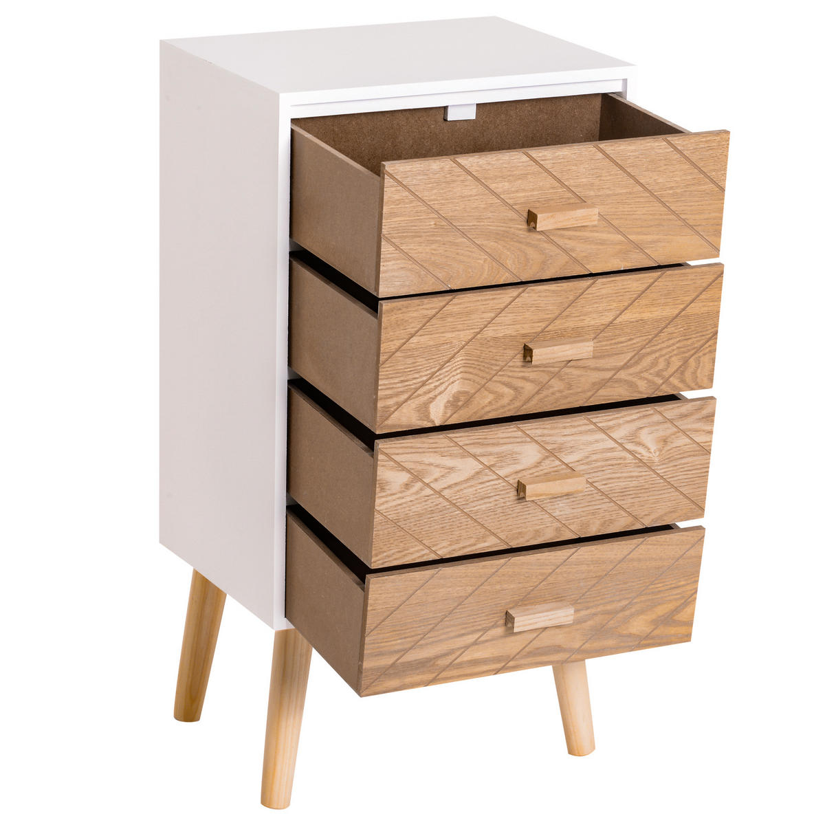 NACHTTISCH Weiß Buche MDF Holz 4 Schubladen - Weiß, Holz (40/75/30cm) - PANGIVO