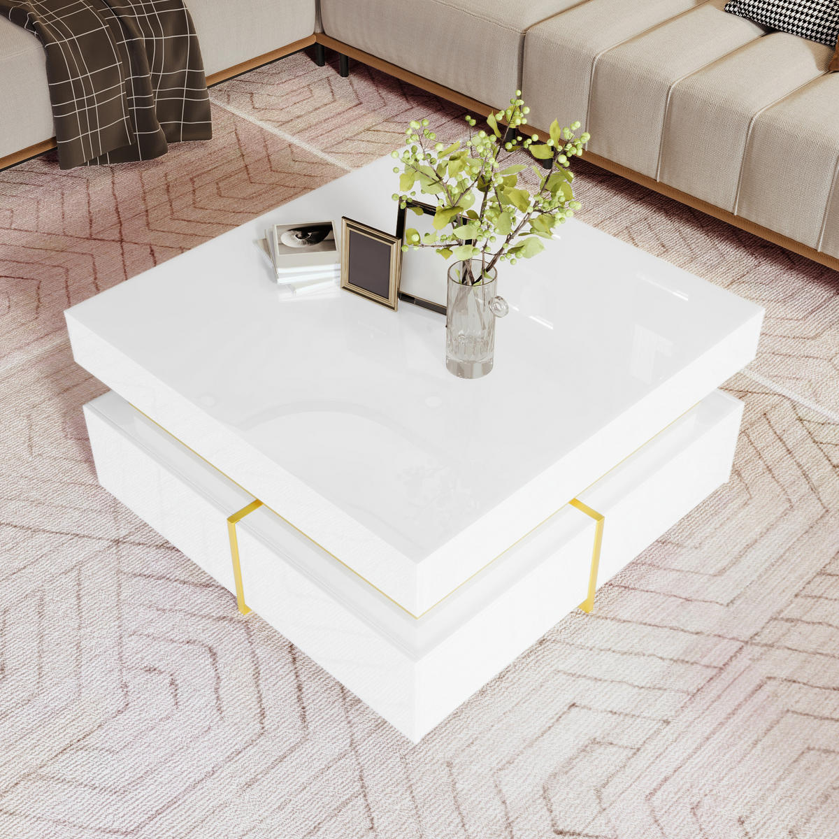COUCHTISCH mit 2 Schubladen 70 x 70 cm Hochglanz Weiß - Weiß, Holzwerkstoff (70/70/35.5cm) - Meubliv