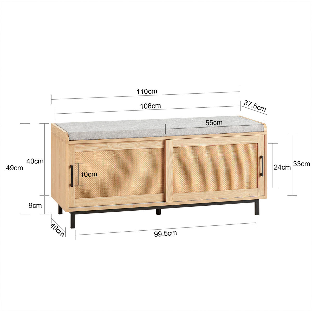 SCHUHBANK NATUR - Naturfarben, Holzwerkstoff/Metall (110/49/40cm) - SoBuy