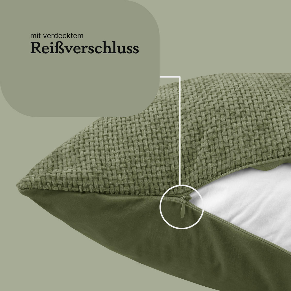 KISSENHÜLLE Chenille Cross 60 cm x 60 cm in Salbei - Salbeigrün, Textil (60/60cm) - Bestlivings
