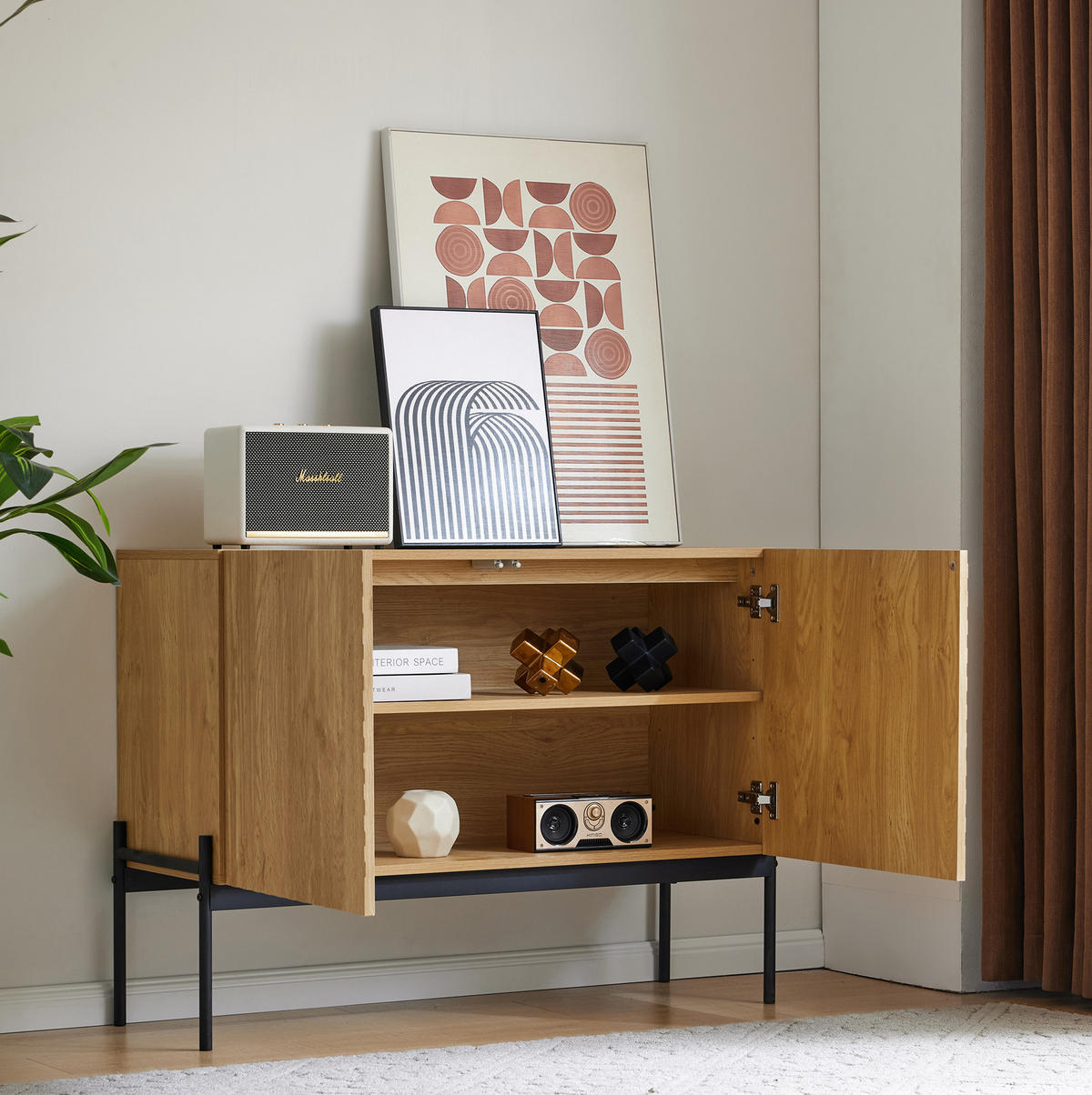 SIDEBOARD mit Metallrahmen und verstellbaren Einlegeböden, 100/40/75 cm, Natur - Naturfarben, Holzwerkstoff (100/75/40cm) - Redom