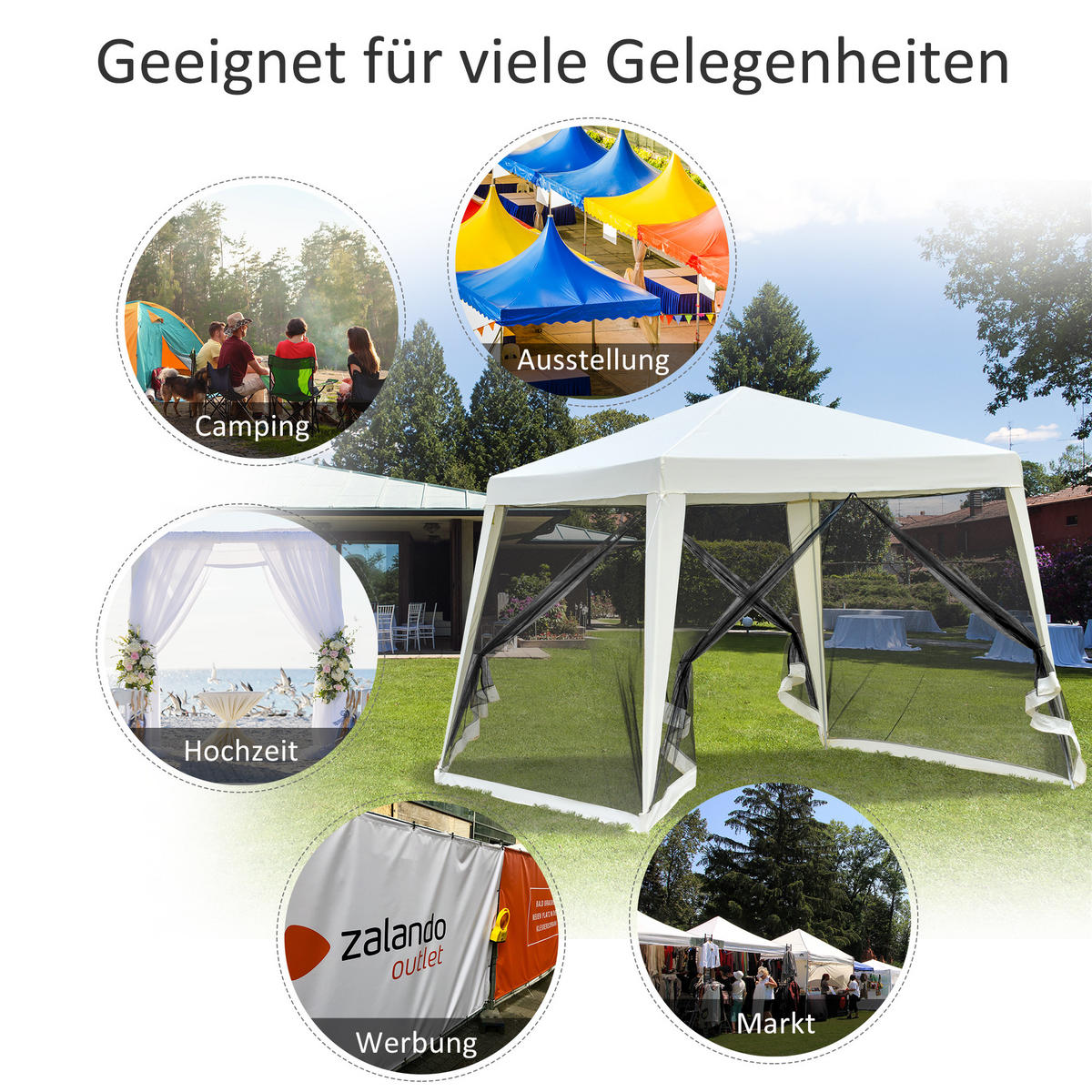 GARTENPAVILLON Metall+Polyester Crème - Creme, Kunststoff/Metall (300/245/300cm) - Outsunny
