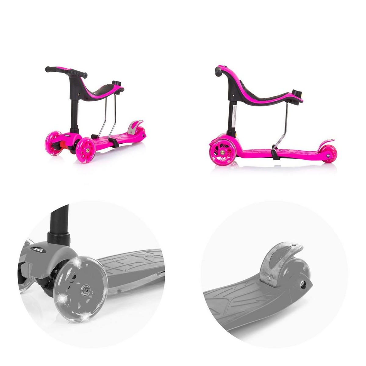 KINDERROLLER 3 in 1 Multi Plus pink 3 Räder, Laufrad, Roller, LED-Lichter - Rosa, Metall (55/27/85cm) - Chipolino