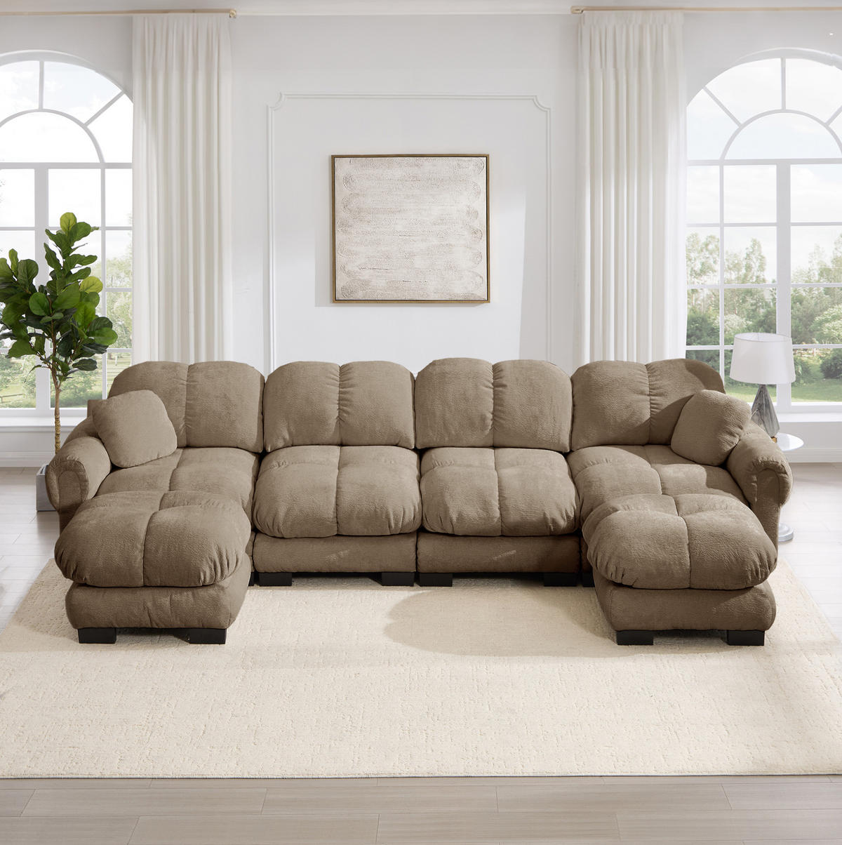 SOFA 330/149/90 cm in Braun aus Chenille mit modularer U-Form - Braun, Textil (149/90/330cm) - Flora Grace