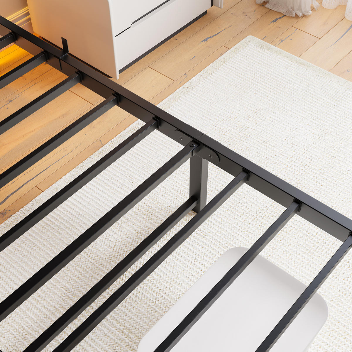 METALLBETT 140x200 cm LED USB Stauraum - Schwarz, Metall (140/200cm) - LEBENLANG