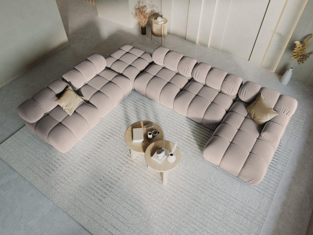 MODULARES-PANORAMASOFA links Bellis aus Samt beige 7 Sitzplätze - Beige, Textil (282/63/379cm) - Micadoni