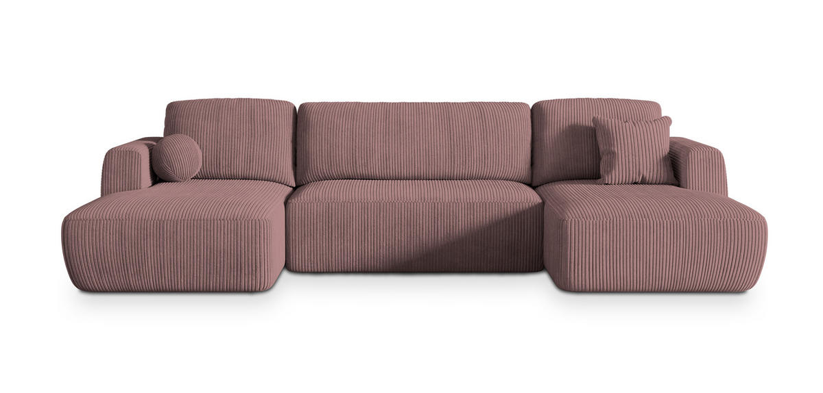 WOHNLANDSCHAFT SENTUM P Lila Kordstoff mit Schlaffunktion - Lila, Holz (330/90/148cm) - MASSENO