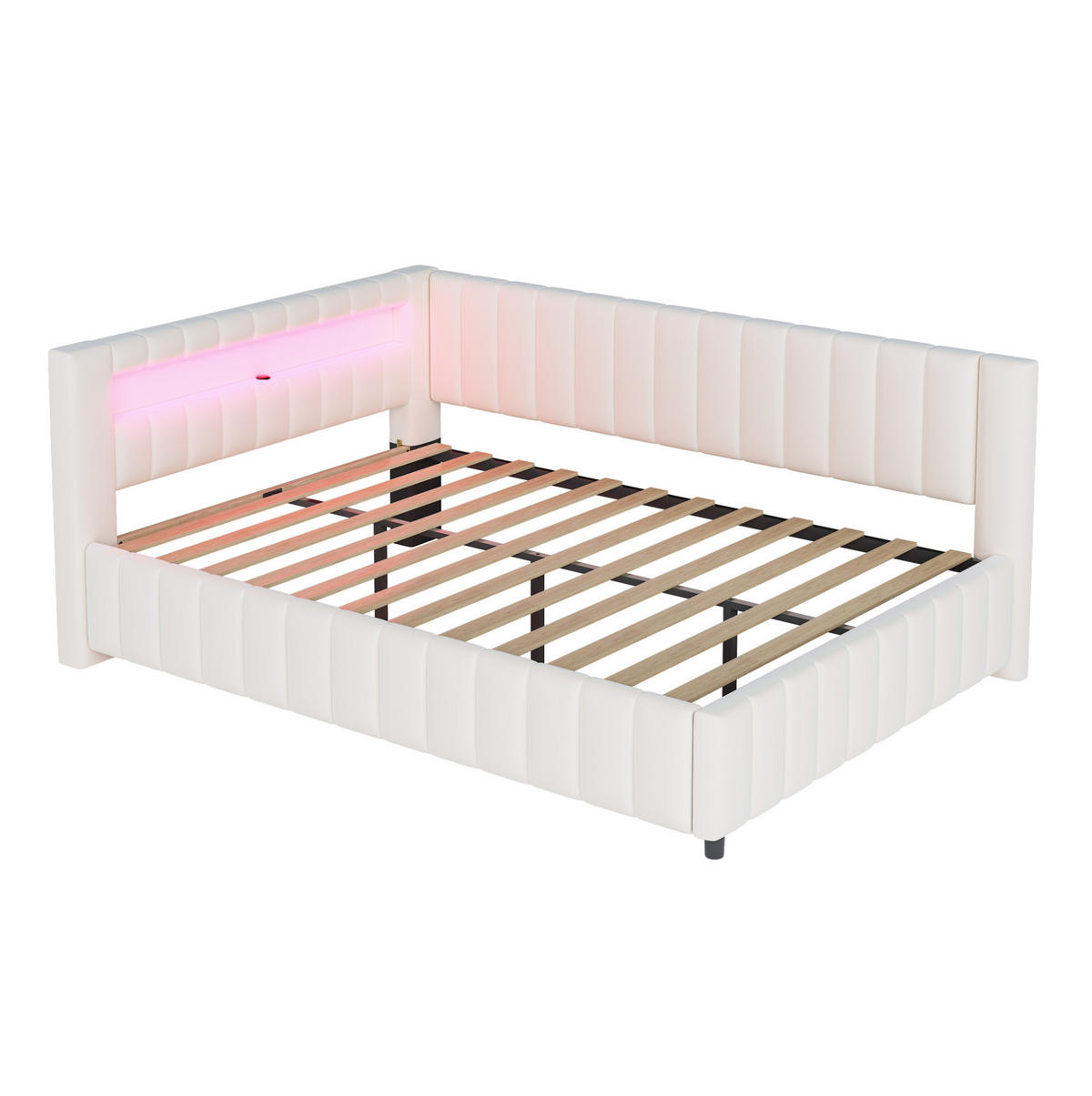 TAPECIRANI krevet 140/200 cm bež od baršuna s LED rasvjetom i USB priključkom - bež, tekstil (140/200cm) - OKWISH