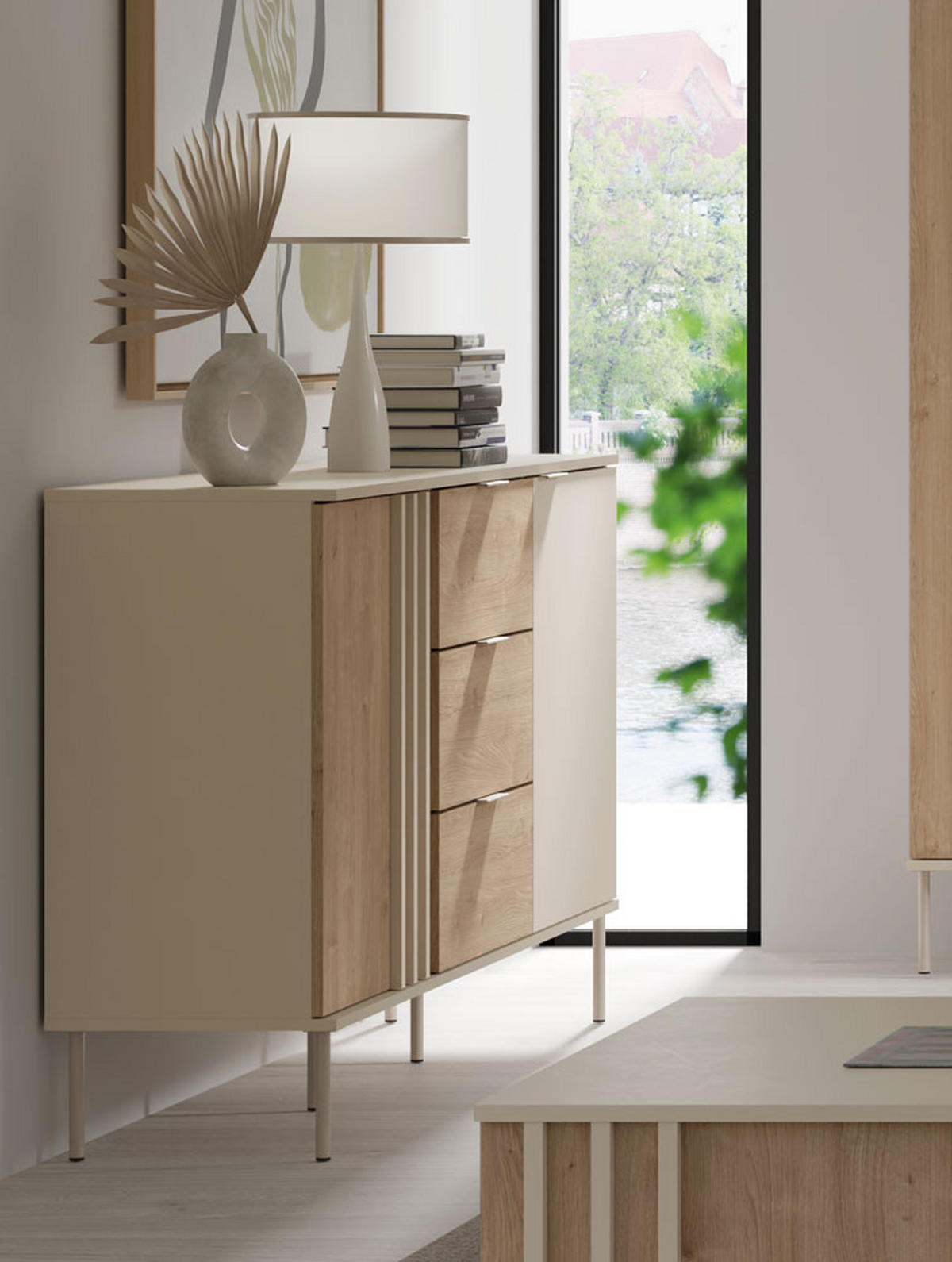 SIDEBOARD Rodgau Kaschmir Eiche Artisan 165 / 40 / 92cm - Eichefarben/Beige, Holz/Holzwerkstoff (165/92/40cm) - Feldmann-Wohnen