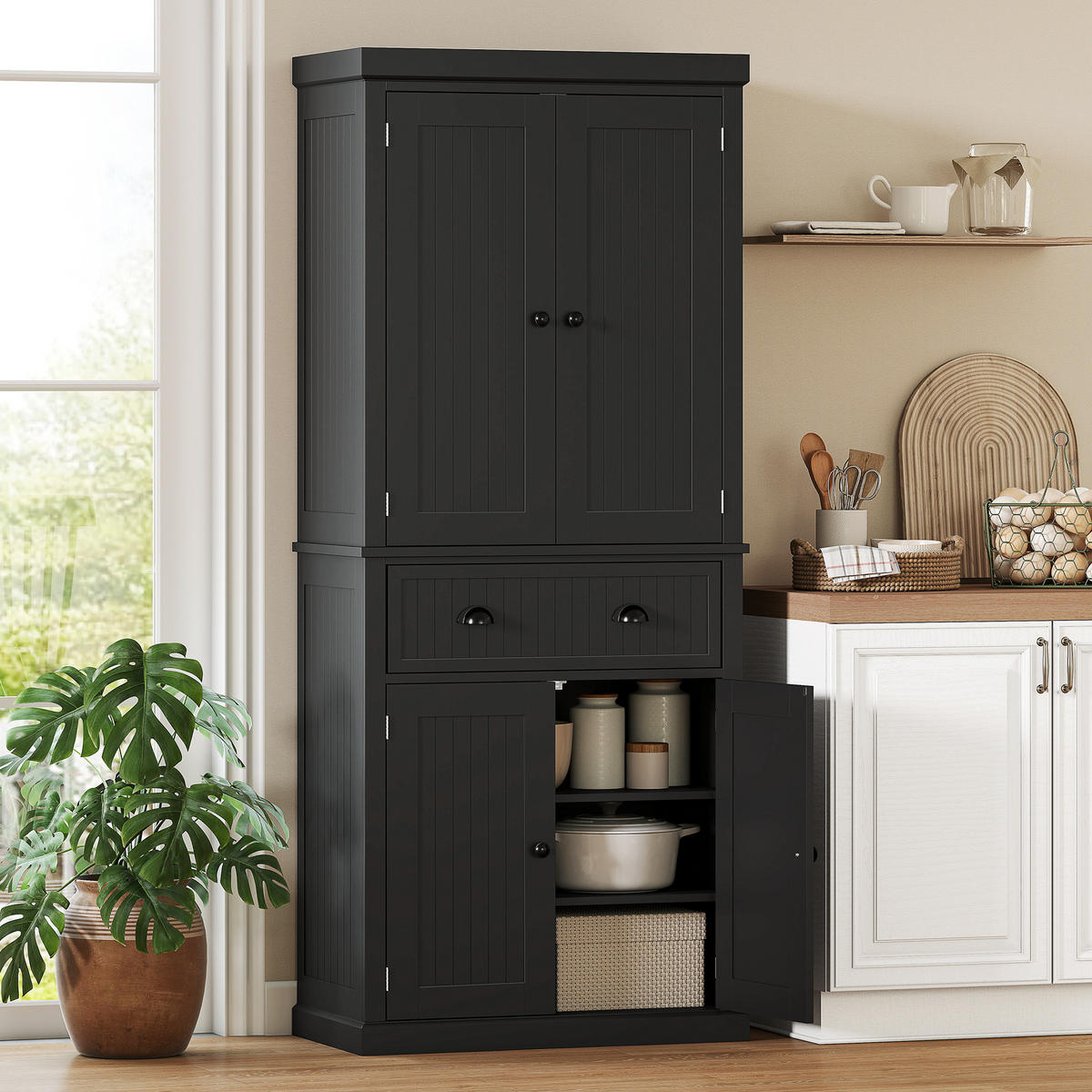 HIGHBOARD DE-11318 4 Türen Schwarz - Schwarz, Holzwerkstoff (40.2/183/76.2cm) - ComfortXL