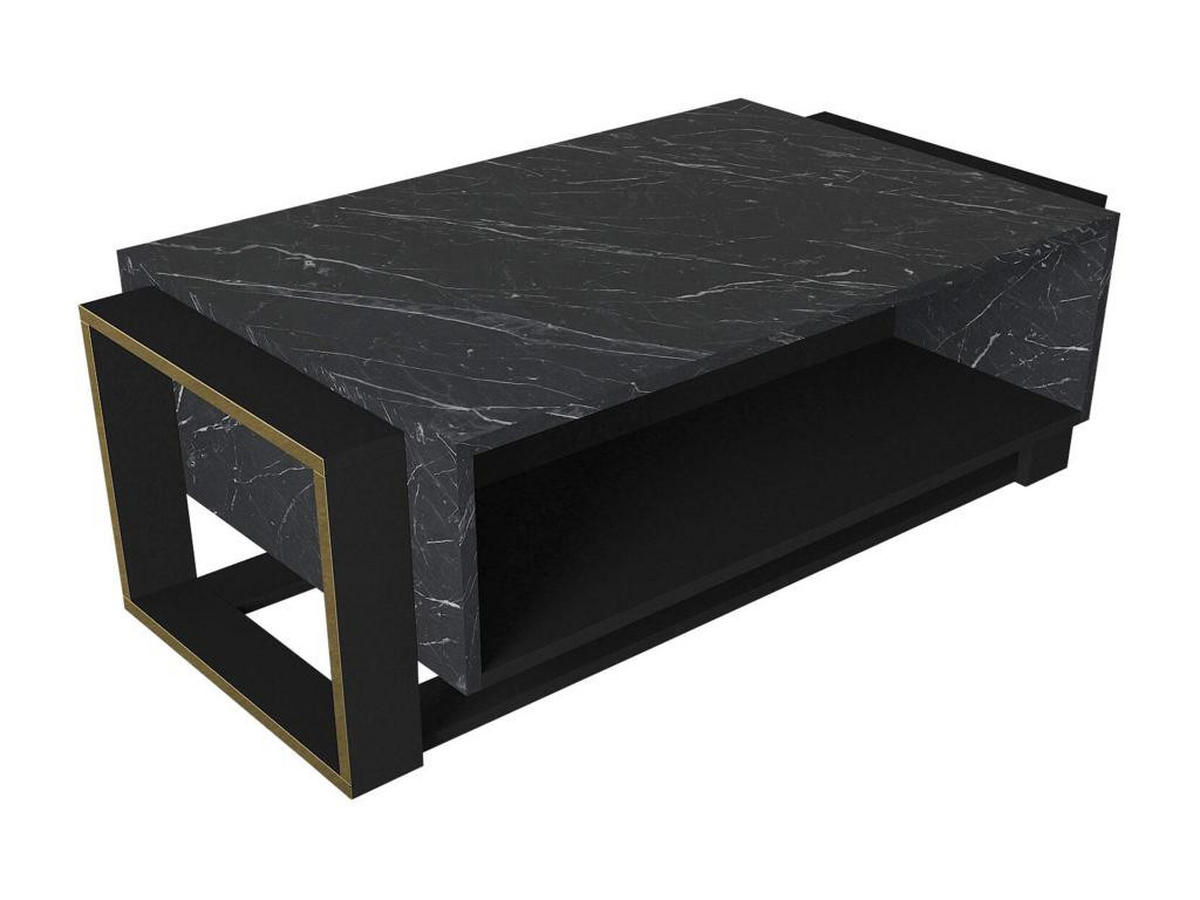 COUCHTISCH mit 1 Ablage - schwarze Marmor-Optik & goldfarben - COMEBI - Schwarz, Stein (106.4/60/40.4cm) - Vente-Unique