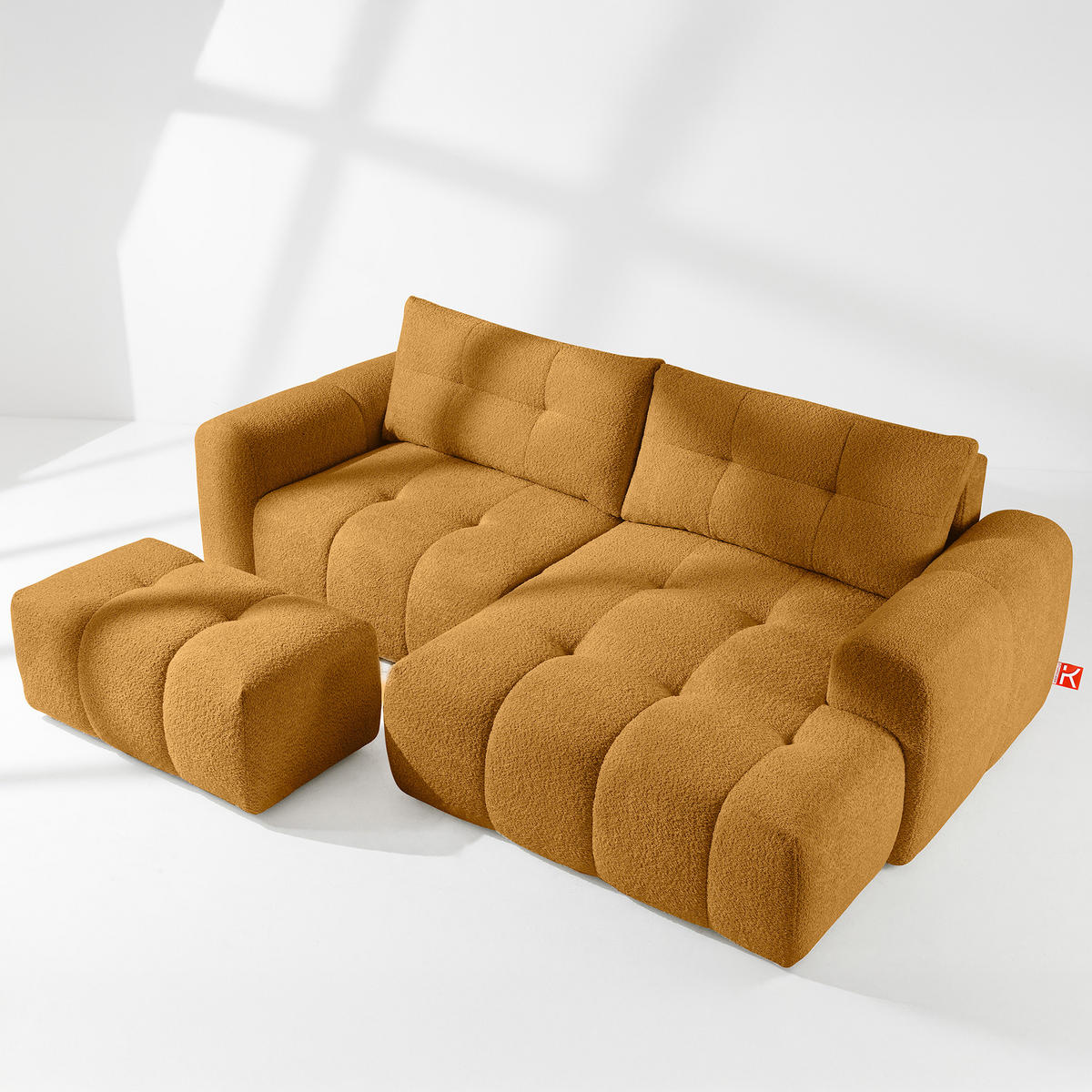 ECKSOFA RECHTS RAVIA, Bouclé, Honigfarbe - Honig, Holz/Textil (256/104cm) - KONSIMO®