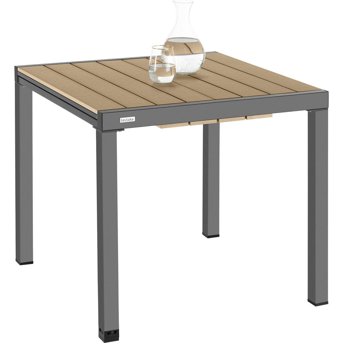 GARTENTISCH Inca, 80–120 x 80 x 74 cm, schwarz/braun - Schwarz/Braun, Kunststoff (120/80/74cm) - tectake