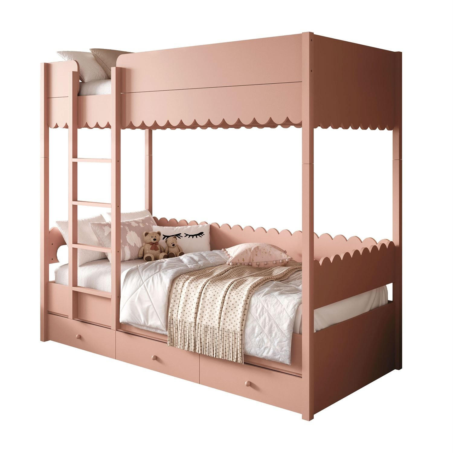 ETAGENBETT BABUSHKA – Etagenbett 90x200 cm, mit zwei Matratze, Natürlich Rosa - Rosa, Holzwerkstoff - Lookway