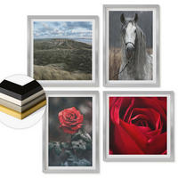 WANDBILDER 4er Set - 50x50 cm & 40x60 cm Silberner Rahmen - Rote Rosen auf pferdegrauem Hintergrund - Silberfarben, Kunststoff (50/50cm) - ArtPrintCave