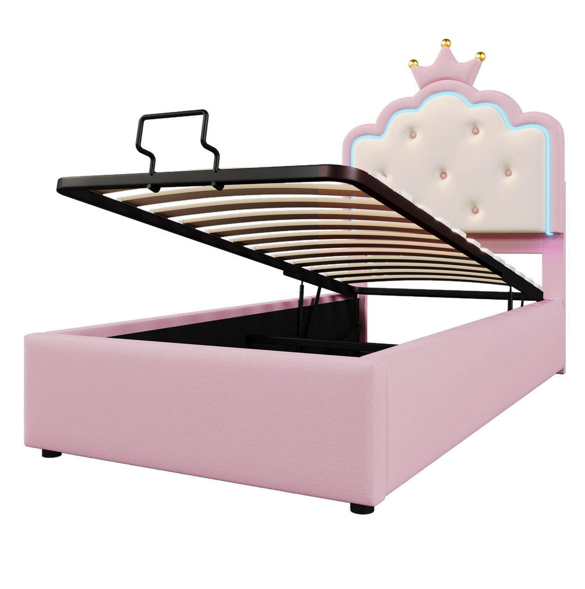 POLSTERBETT 140/200 cm aus Samt mit LED-Kopfteil USB- und Typ-C-Ladestation Stauraum Beige - Beige, Textil (140/200cm) - Modenvie