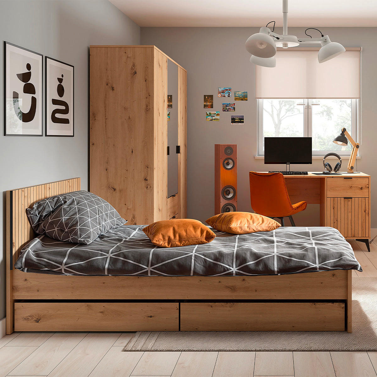 POSTELJA 90/200 Mao Les hrastovega videza - rjava, leseni material (90/200cm) - Petits-meubles