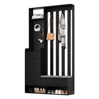 FLURGARDEROBE 100/35/180 cm aus MDF mit Sitzbank und Stecktafel Schwarz - Schwarz, Holzwerkstoff (100/180/35cm) - Modenvie
