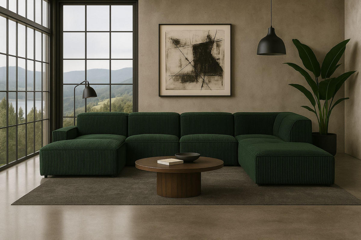 ECKSOFA Cursal V, Stoff Poso, Grün, Rechts - Grün, Holz (364/262cm) - Kaiser Möbel