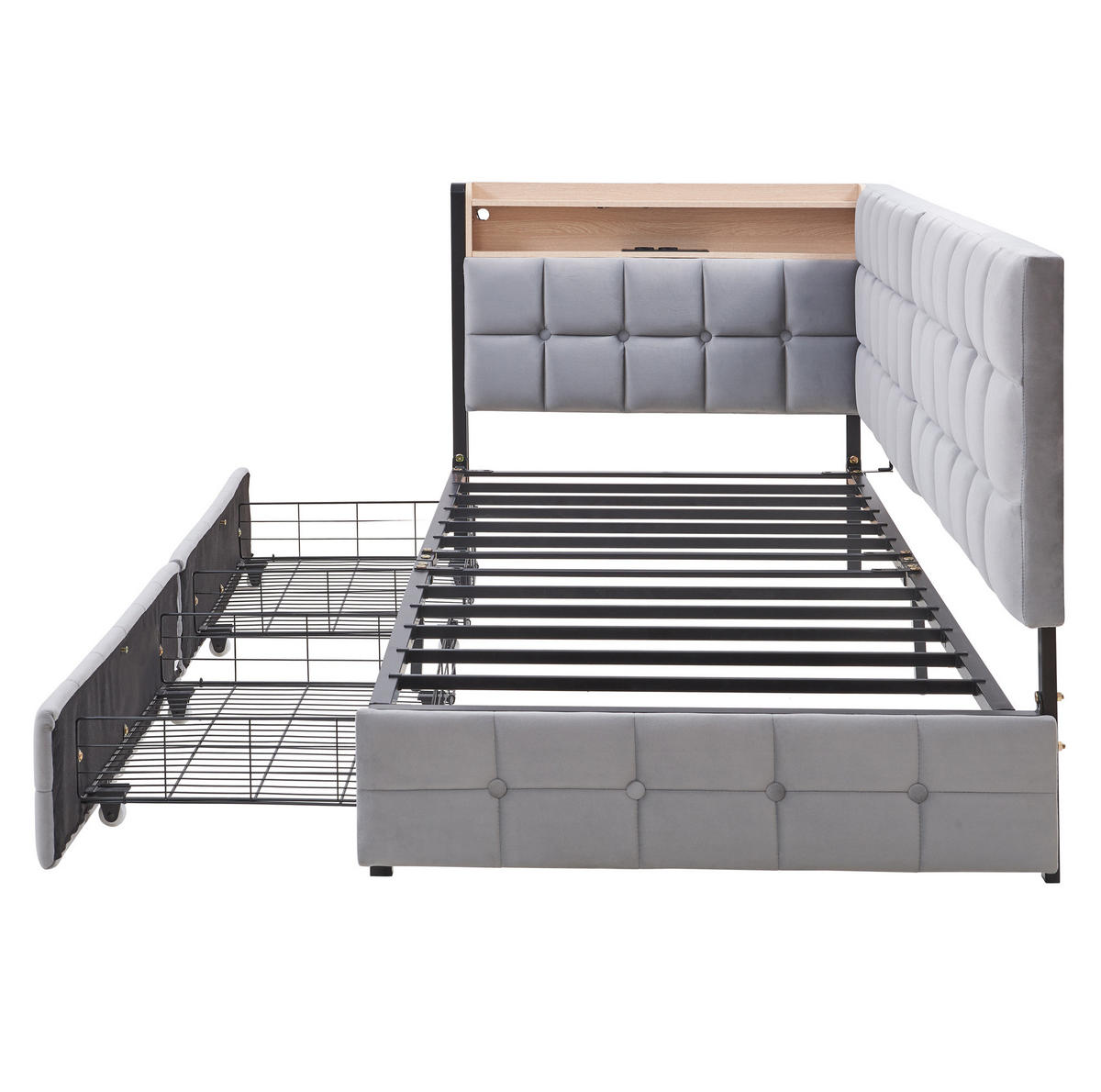 SCHLAFSOFA 90/200 cm gepolstert mit 2 Schubladen, LED-Beleuchtung, USB- und Typ-C-Anschluss, Grau - Grau, Textil (99/83.5/208.5cm) - Redom