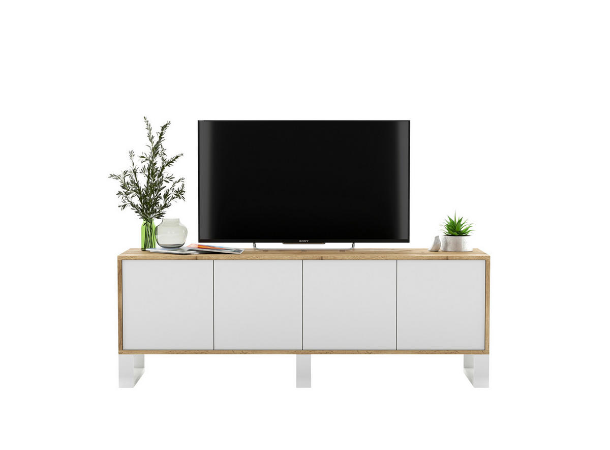 TV-SCHRANK Apollo2 Eiche wotan Weiß Matt mit Metallbeinen 150/53/35 cm - Weiß, Holzwerkstoff/Metall (150/53/35cm) - Meble Lindner