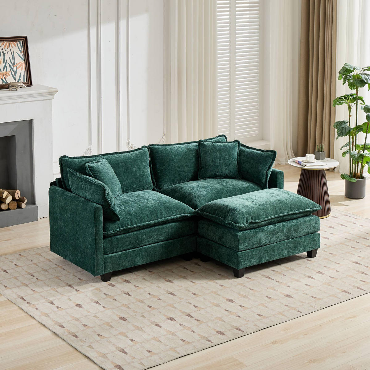 2-SITZER-SOFA aus Chenille mit modularem Design, grün - Grün, Textil (75/84/198cm)