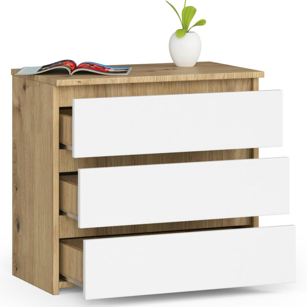 NACHTSCHRANK Eiche Artisan, Weiß 60x35x57 cm - Weiß/Eiche Artisan, Holzwerkstoff (60/57/35cm) - Akord