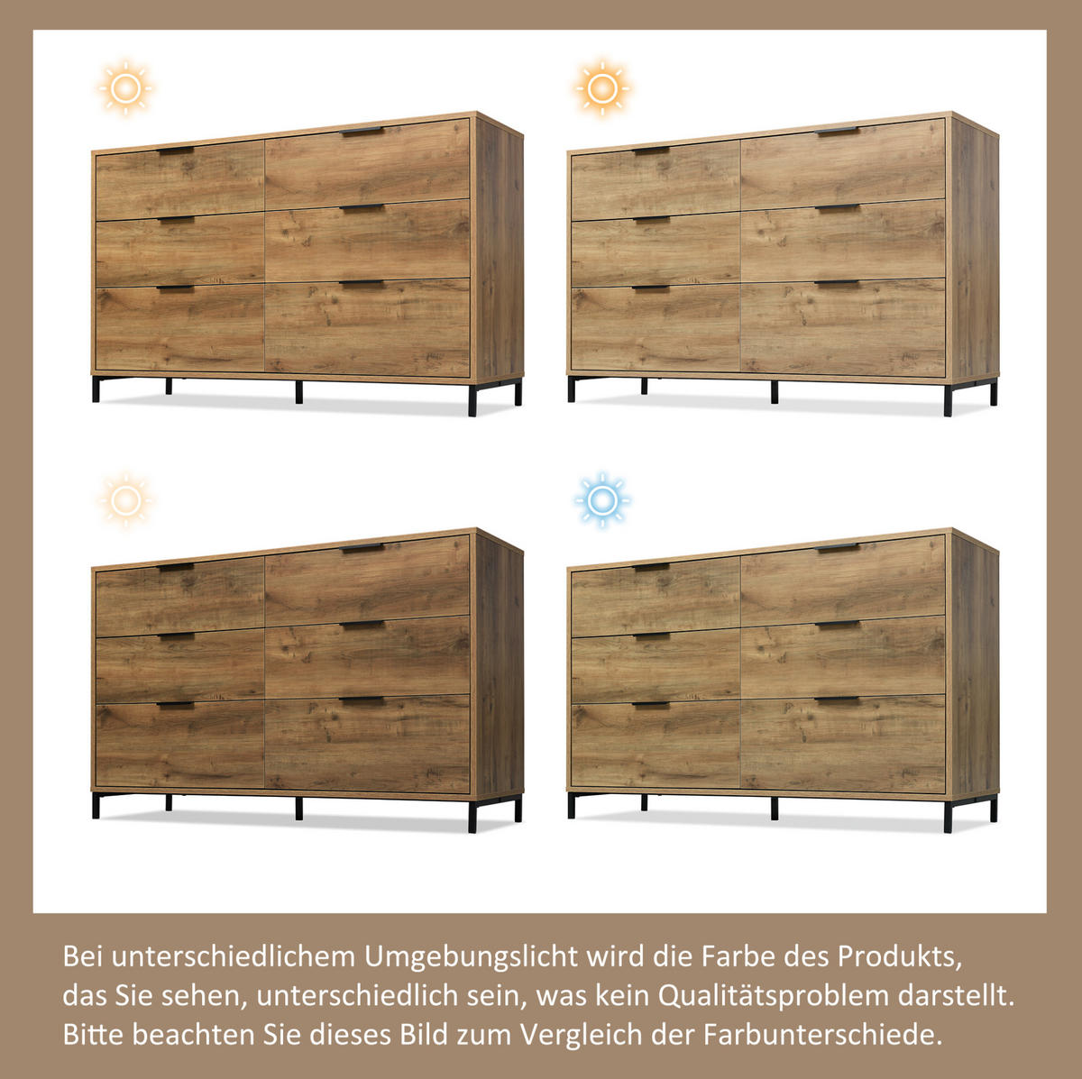 KOMMODE 120/40/76 cm in Dunkler Eiche mit 6 Schubladen und Metallgestell - Nussbaumfarben, Holzwerkstoff (120/76/40cm) - Flora Grace