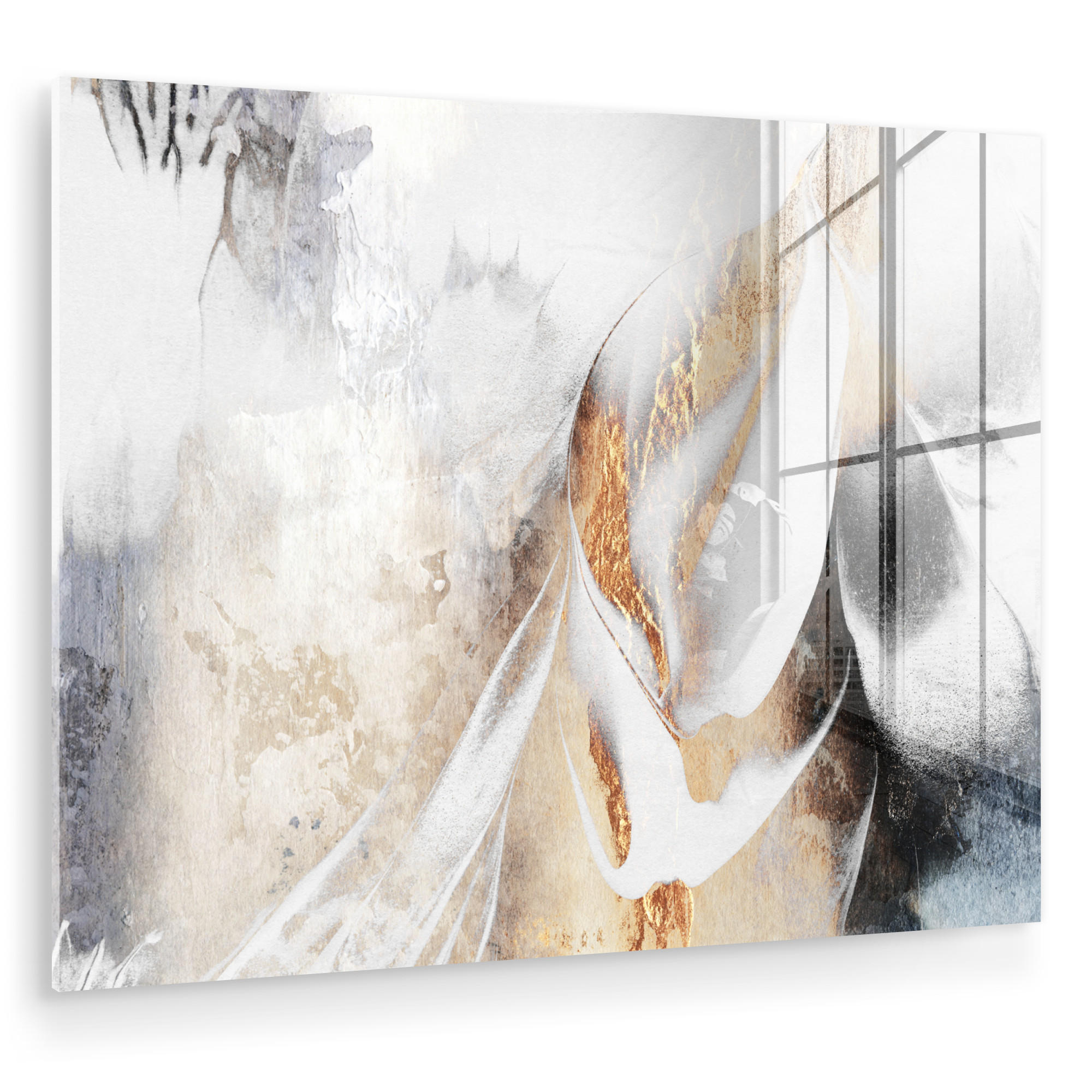 ACRYLGLASBILD Luxus - Abstrakt - Gold - Weiß 80x60 cm - Goldfarben, Glas (80/60cm) - MuchoWow