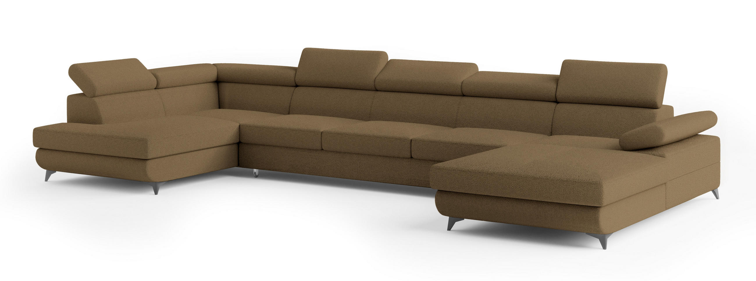 WOHNLANDSCHAFT MONTIVA Orange Boucle-Stoff mit Schlaffunktion - Orange, Holz (410/89/190cm) - MASSENO