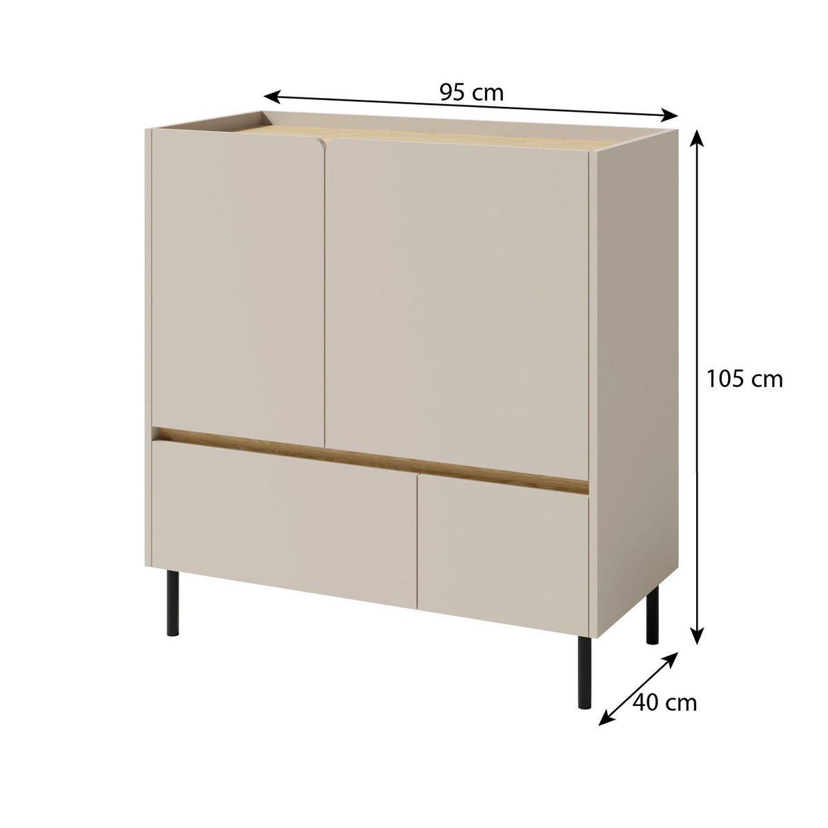 KOMMODE Lico mit 2 Schubalden und 2 Türen, Beige Sand - Beige, Holzwerkstoff (95/105/40cm) - Beautysofa