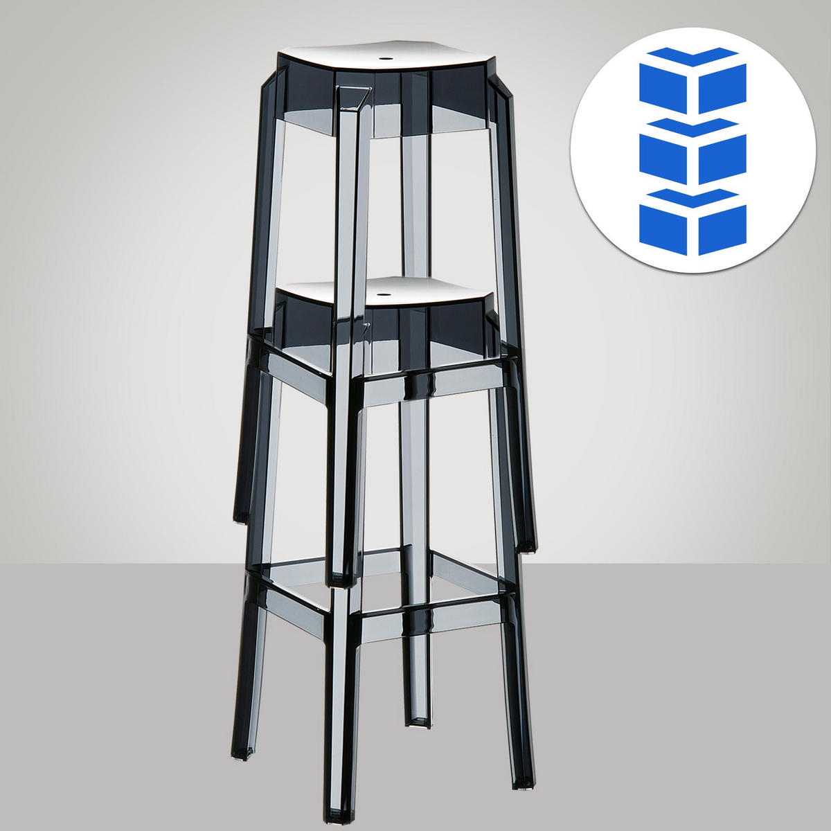 BARHOCKER 2er Set Kunststoff schwarz - Eukalyptusholzfarben/Schwarz, Kunststoff (36/75/36cm) - CLP