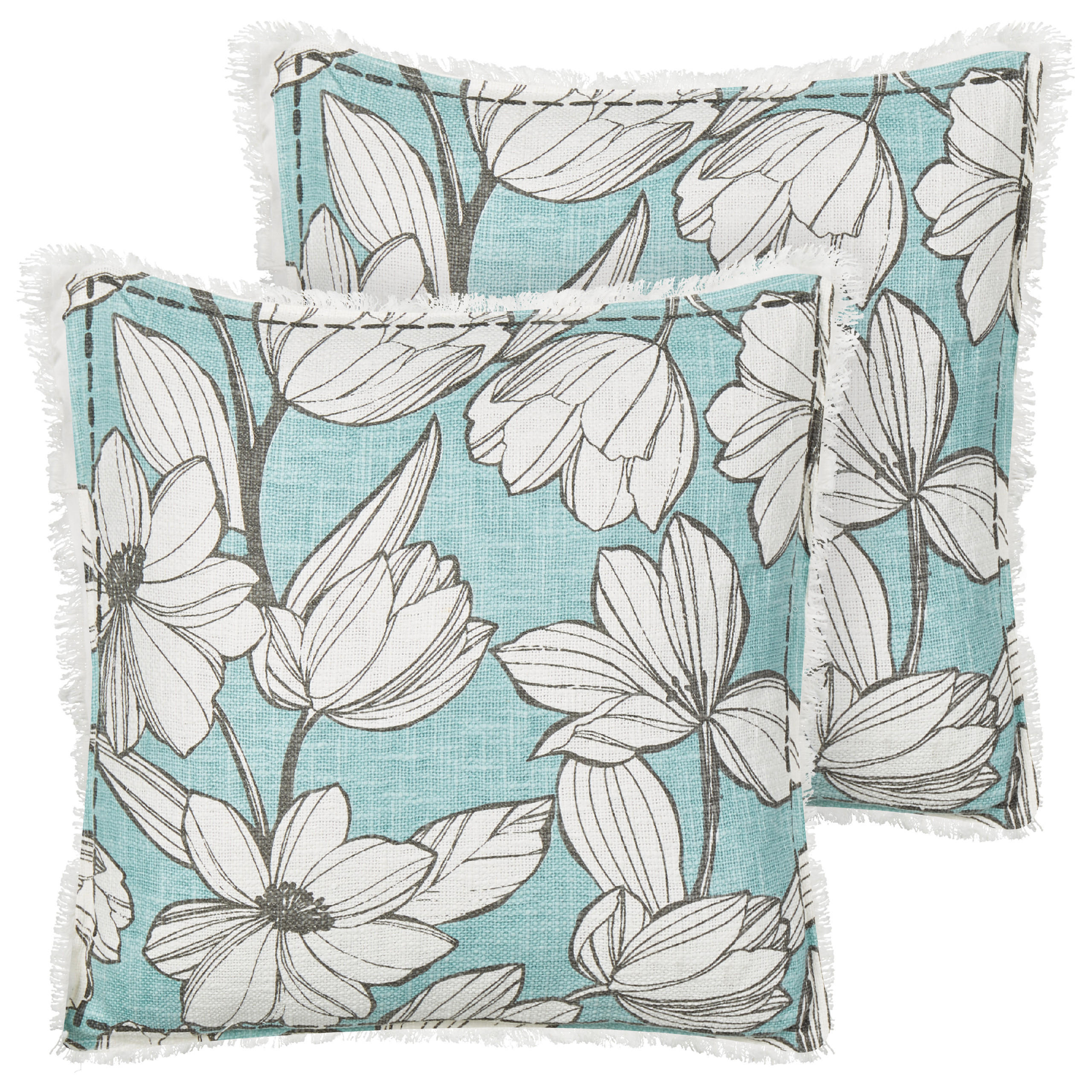 DEKOKISSEN 2er-Set Weiß 45/45 cm Cyanotis - Blau/Weiß, Textil (45/45cm) - Beliani