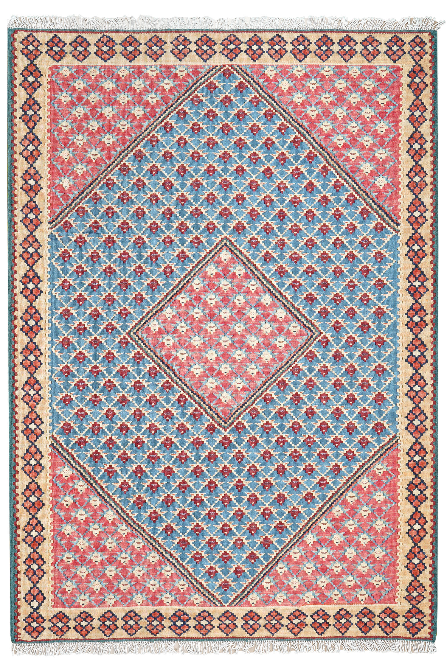 HANDWEBTEPPICH Kelim Senneh Blau 151/107 cm Schurwolle - Blau, Textil (107/151cm) - Looma