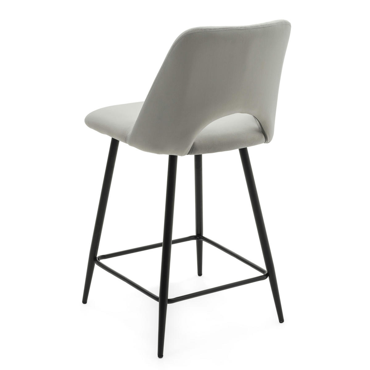 BARHOCKER ORO gepolsterter mit Steppung - hellgrau - Samt Velour - Hellgrau/Schwarz, Textil/Metall (48/94/55cm) - NEW HOME