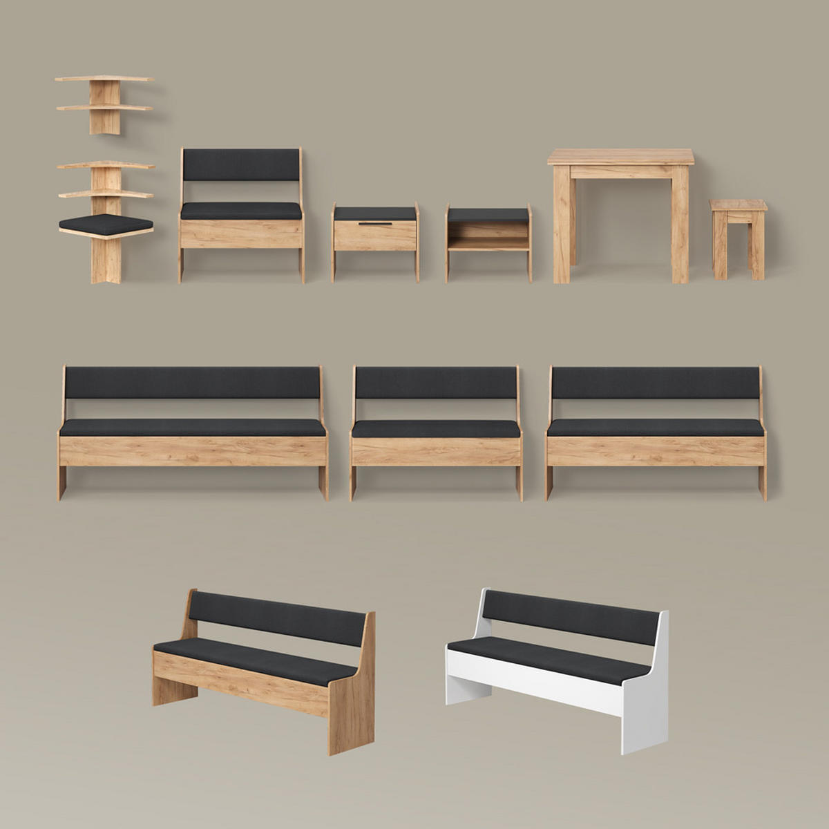ECKBANKGRUPPE Tiberio Goldkraft Eiche 150 x 150 cm mit Tisch - Honigeiche, Holzwerkstoff (150/80/150cm) - Livinity®