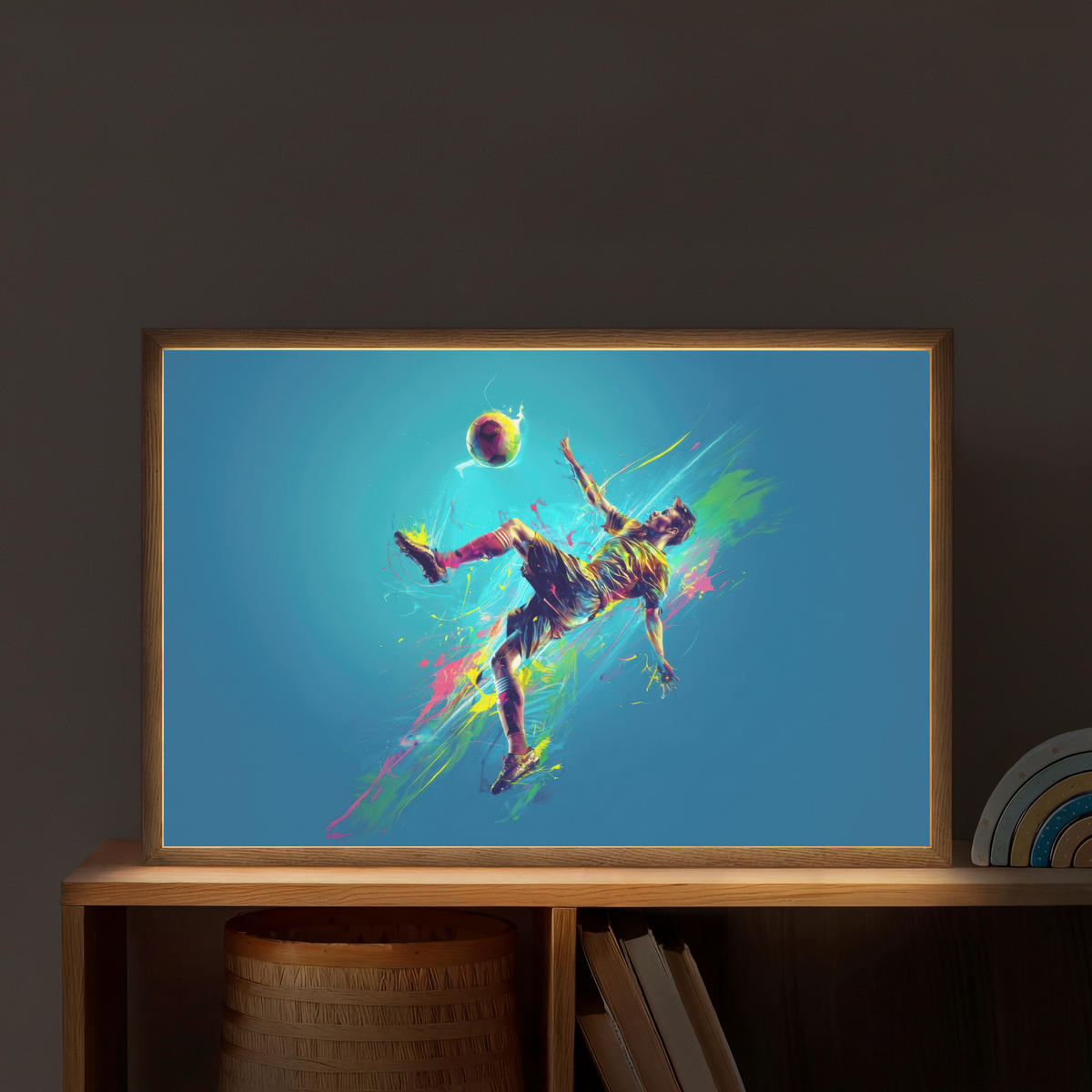 NACHTTISCHLAMPE MIT AKKU Fußballer - Farbspritzer - Farbenfroh - Ball 60x40 cm - Blau, Holzwerkstoff (8/60/40cm) - OnlyWow