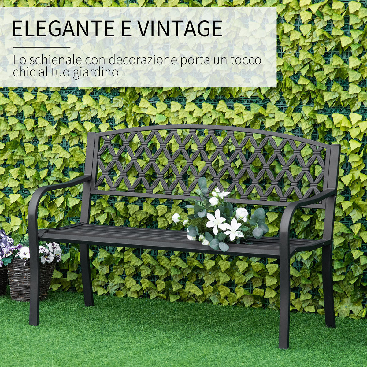 GARTENBANK,2-SITZER Stahl Gusseisen Armlehnen,schwarz - Schwarz, Metall (128/89/58.5cm) - Vallsero