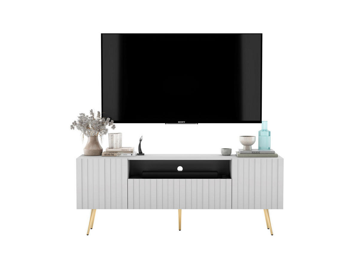 TV-SCHRANK Elpis2 Weiß Matt mit goldenen Metallbeine Glamour 150 cm - Goldfarben/Weiß, Holzwerkstoff/Metall (150/60.5/36.5cm) - Meble Lindner