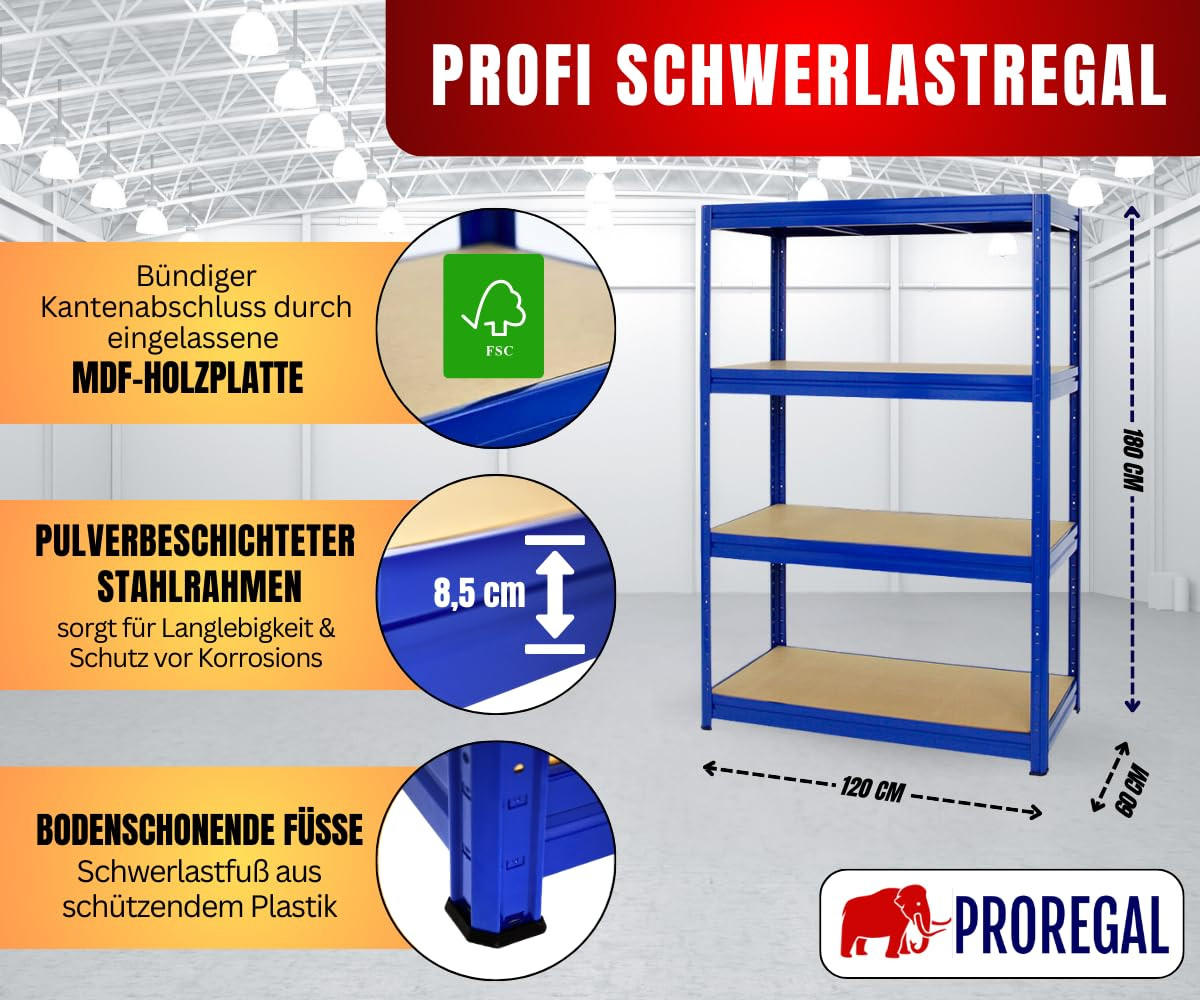 SCHWERLASTREGAL Dino 180x120x60 cm Fachlast 600 kg Blau - Blau, Metall (120/180/60cm) - PROREGAL